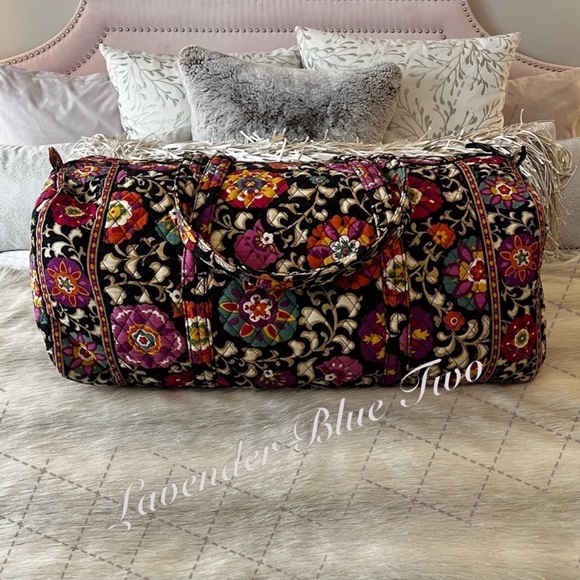Vera Bradley Handbags - VERA BRADLEY Suzani XL 2011 Duffle Bag Black Purple Gold Floral Y2K Travel Quilt